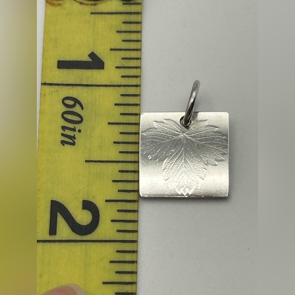 Square Leaf-Engraved Sterling Silver Pendant Charm - image 5